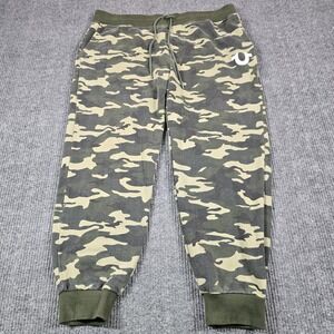 True Religion Jogger Pants Mens 2XL Green Camo Fleece Drawstring Waist Pockets